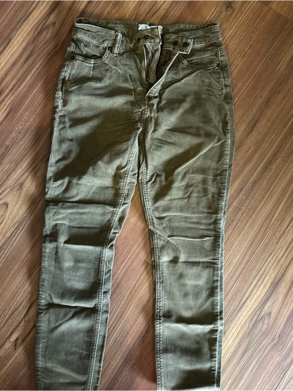 Free People Straight-Leg Pants in Olive Green